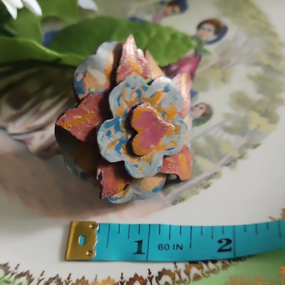 Hand Crafted Painted Floral Genuine Leather Pet Collar Accessory Charm NEW